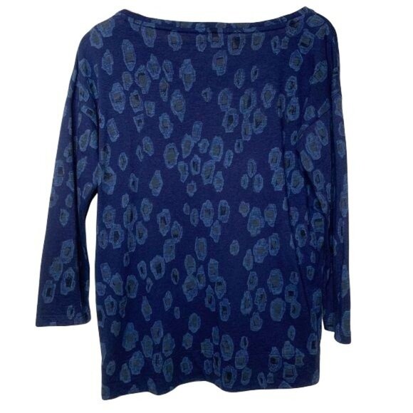 GAP Blouse Blue Leopard Print Tee Shirt Zipper Shoulder Top Women's Size Small - Picture 6 of 7